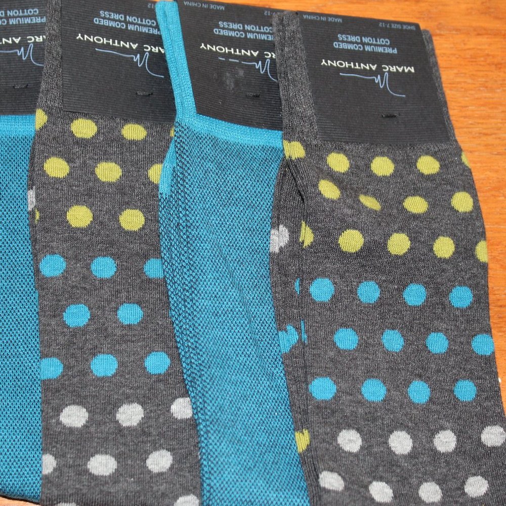NWT lot 4 Marc Anthony Dress Socks Blue/Multi color Circles 7-12 cotton/poly